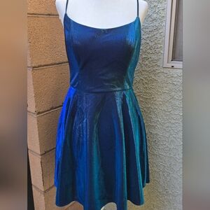 B. Smart Metallic Blue Green Mermaid Mini Dress